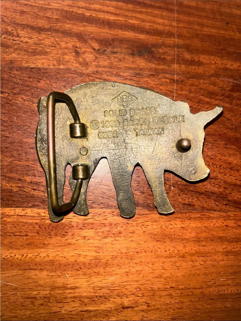 Brass Pig belt buckle vintage 70’s . Make BARON BUCKLE TAWAIN 6082